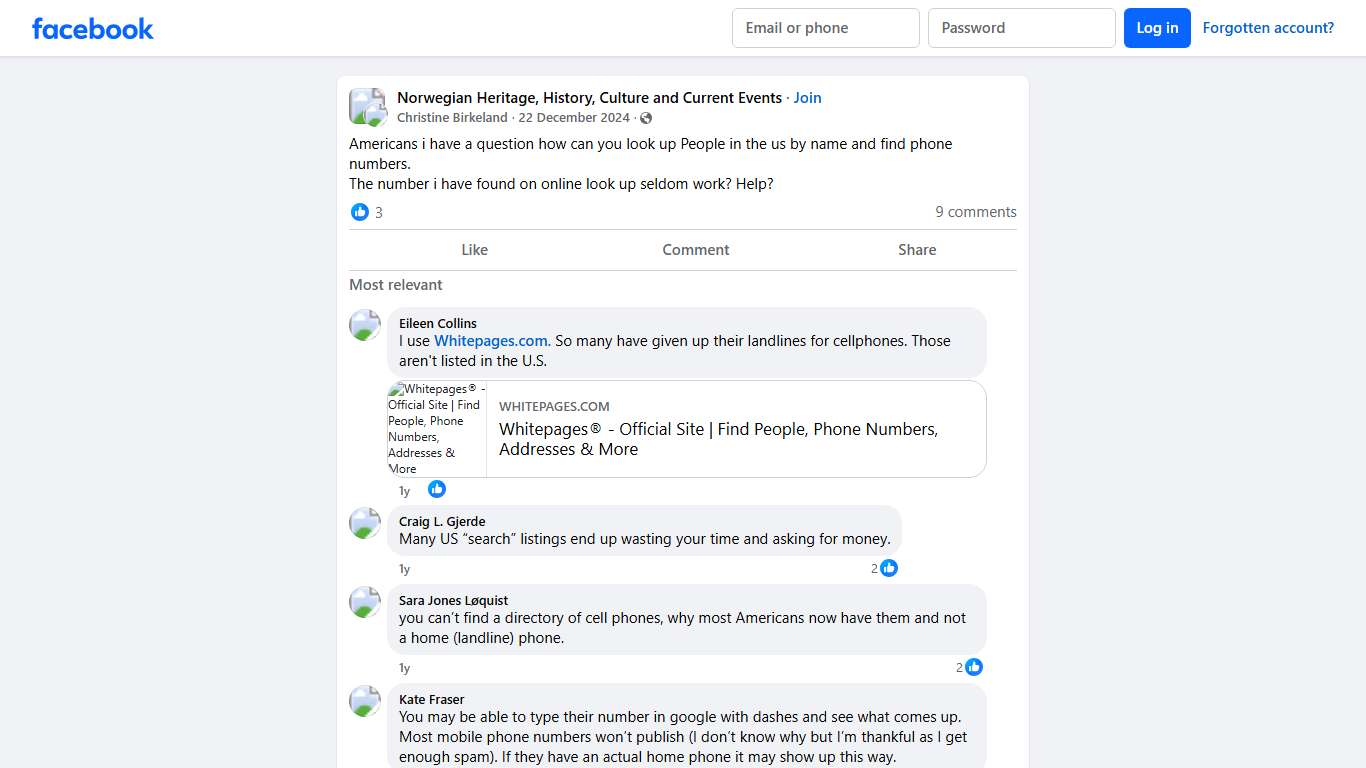 Norwegian Heritage, History, Culture and Current Events | Americans i have a question how can you look up People in the us by name and find phone numbers | Facebook